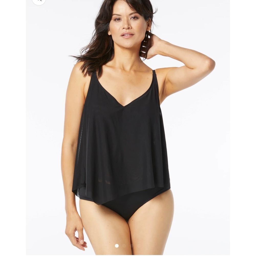 Coco Reef Captivate Black Mesh Layered Tankini Top 36DD NWT Swim